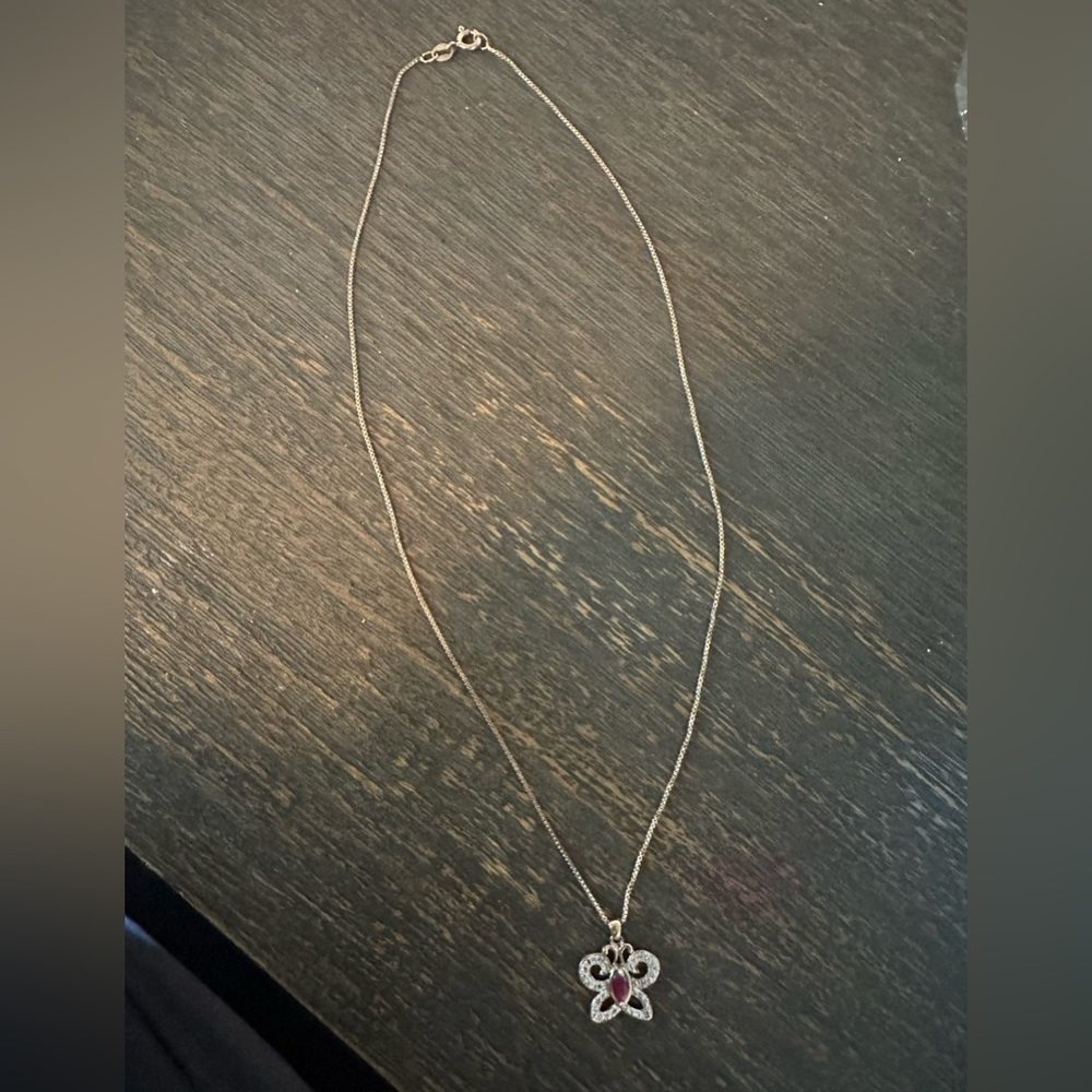 Like New Butterfly Ruby-Colored Stone Sterling Si… - image 2